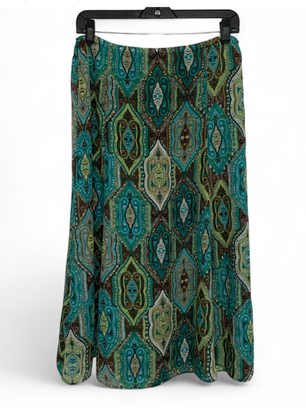 Y2K Green Brown Boho Print Midi Skirt